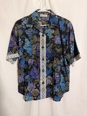Vintage 90’s Connections Floral Lace Trim Blouse L/XL
